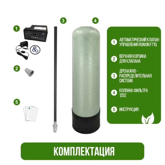 Комплектация фильтра обезжелезивания, сорбции воды Runxin 1252/F71Q1 Комплектация фильтра обезжелезивания, сорбции воды Runxin 1252/F71Q1