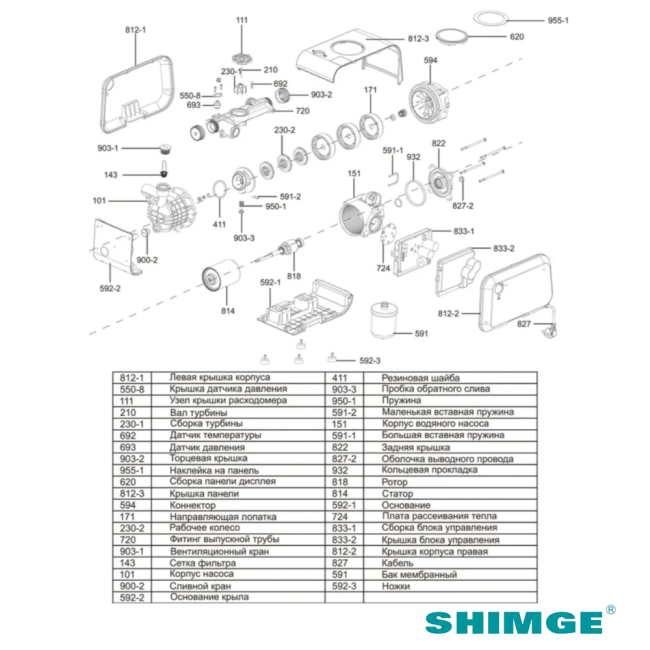 Комплектующие насосной станции SHIMGE CA 1000 Комплектующие насосной станции SHIMGE CA 1000