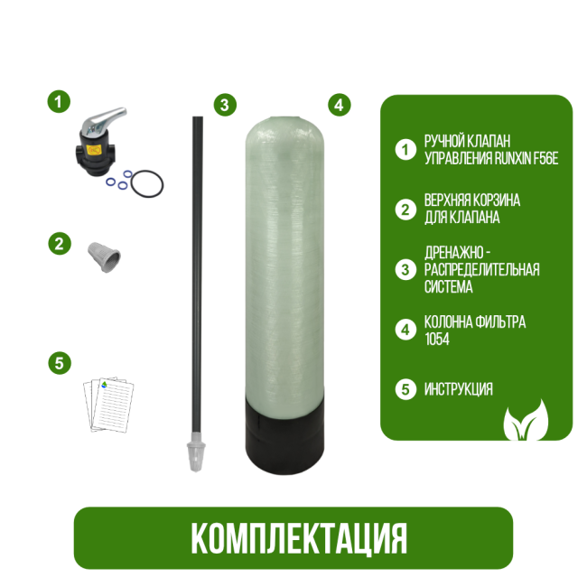 Комплектация фильтра обезжелезивания, сорбции воды Runxin 1054/F56E