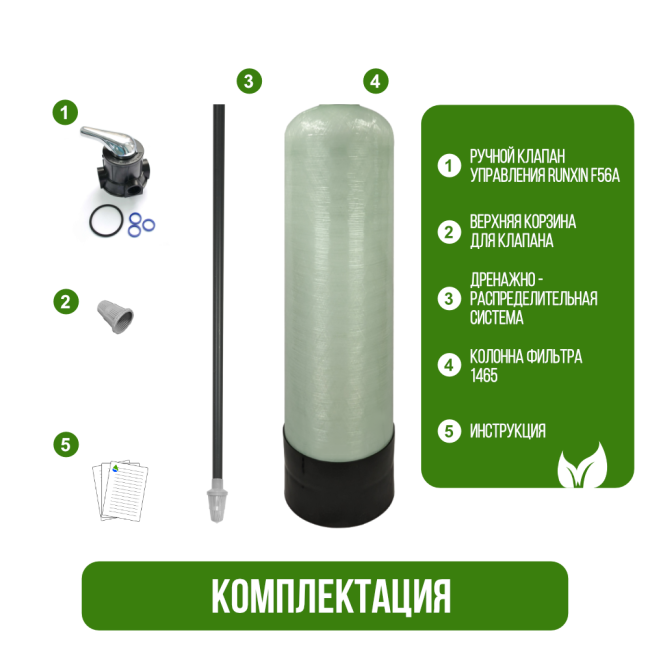 Комплектация фильтра обезжелезивания, сорбции воды Runxin 1465/F56A